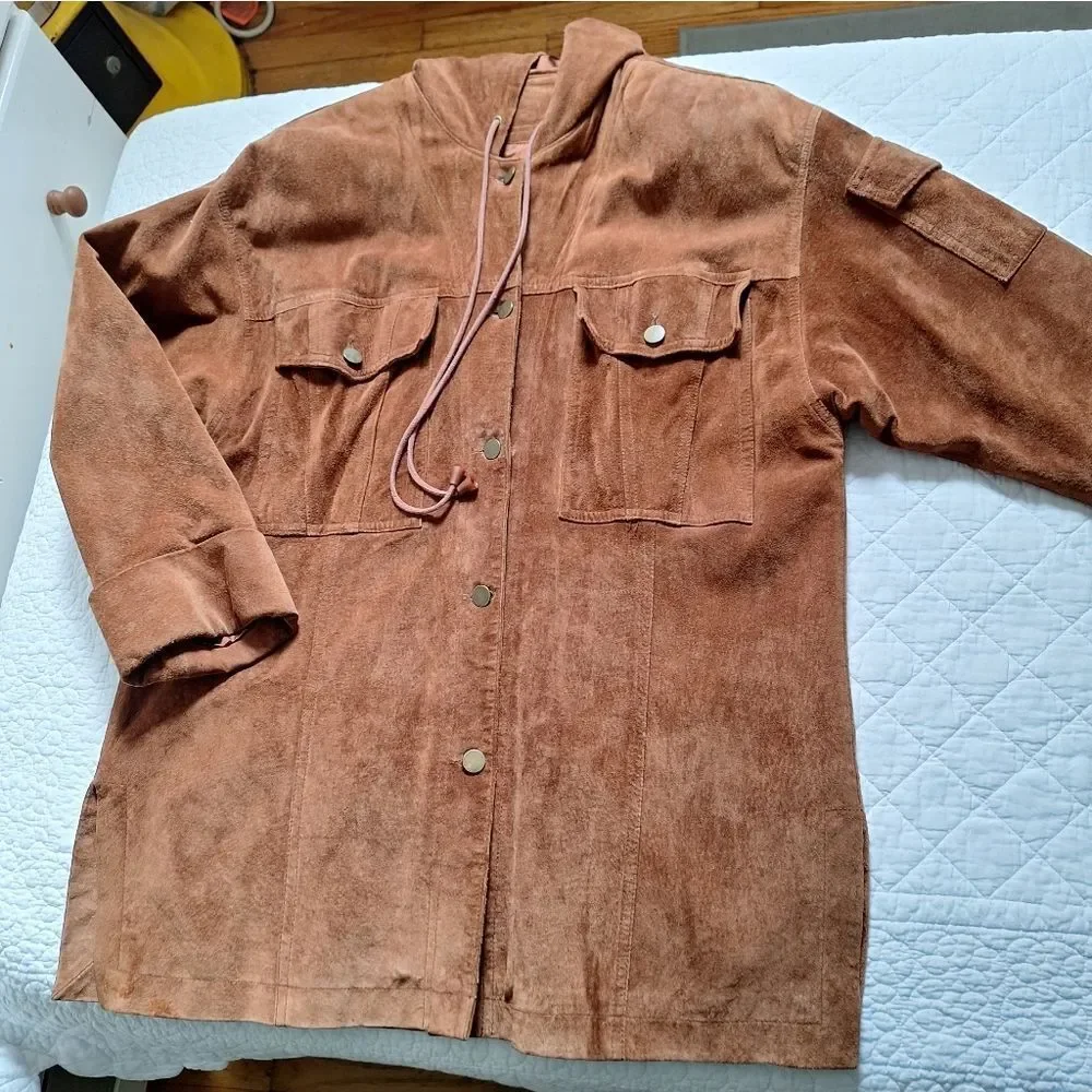 Golden Brown Suede Button-Up Jacket Small